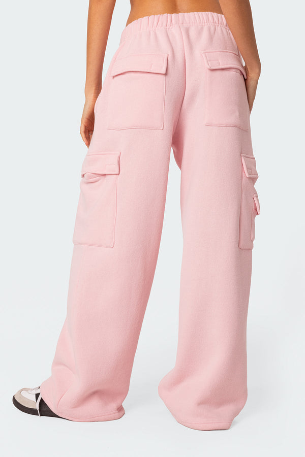 Edikted Wide Leg Cargo Sweatpants Pink