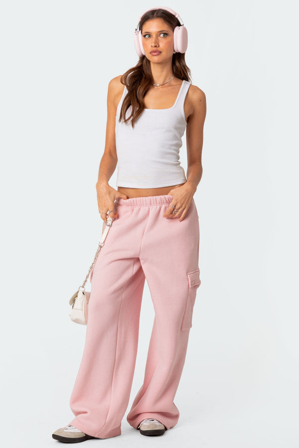 edikted Wide Leg Cargo Sweatpants pink