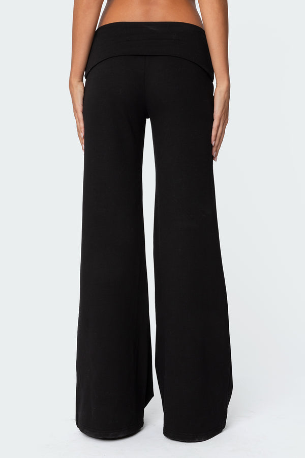 Edikted Wide Leg Fold Over Pants Black