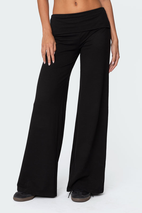 Edikted Wide Leg Fold Over Pants Black