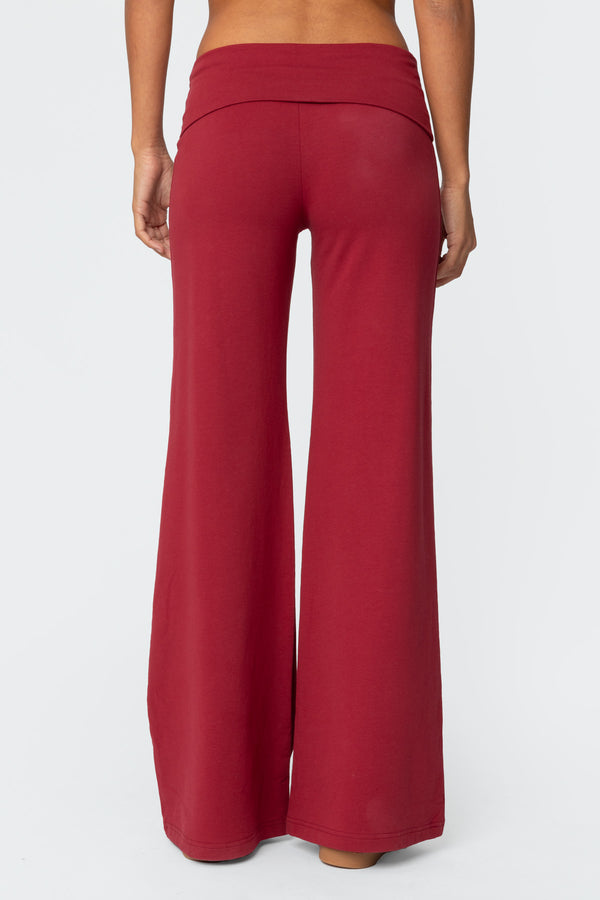 Edikted Wide Leg Fold Over Pants Burgundy