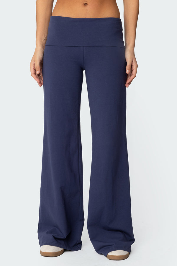 Edikted Wide Leg Fold Over Pants Navy