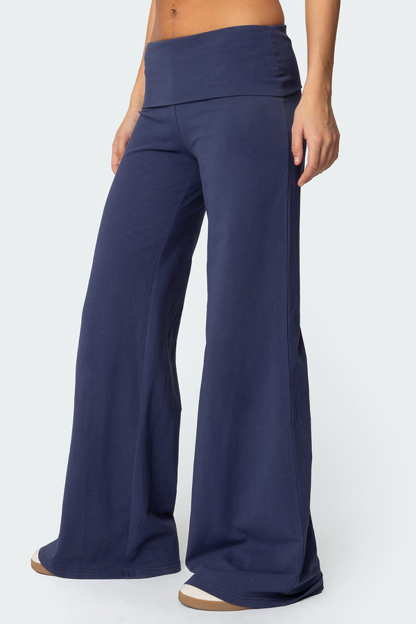 Edikted Wide Leg Fold Over Pants Navy
