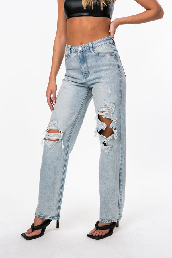 Edikted Wide Or Die Ripped Jeans Light Blue