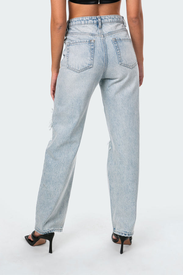 Edikted Wide Or Die Ripped Jeans Light Blue