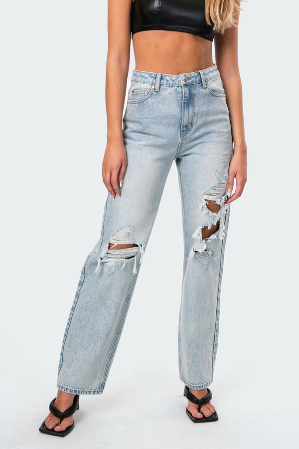 edikted Wide Or Die Ripped Jeans light blue