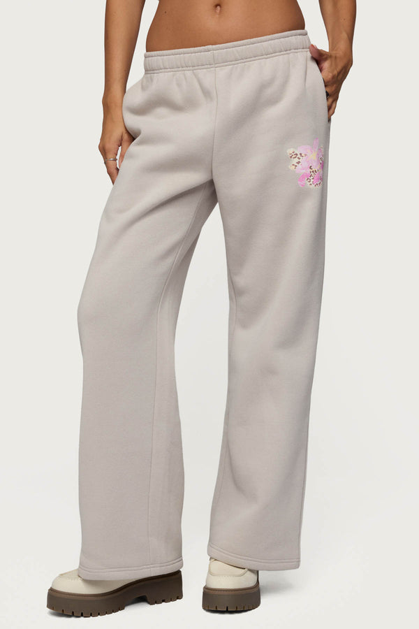 Edikted Wild Petal Sweatpants Beige