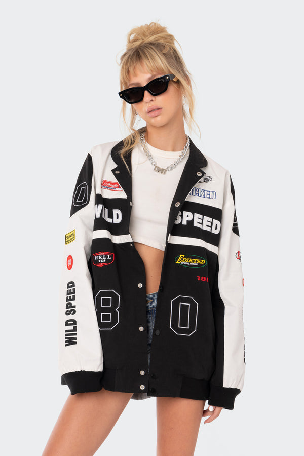 Edikted Wild Speed Patch Jacket Black And White