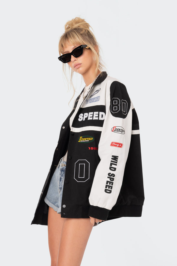 Edikted Wild Speed Patch Jacket Black And White