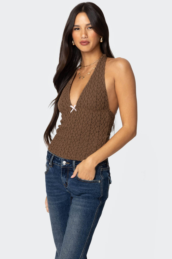 Edikted Willow Textured Halter Top Brown