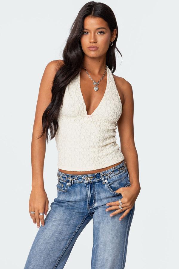 edikted Willow Textured Halter Top cream