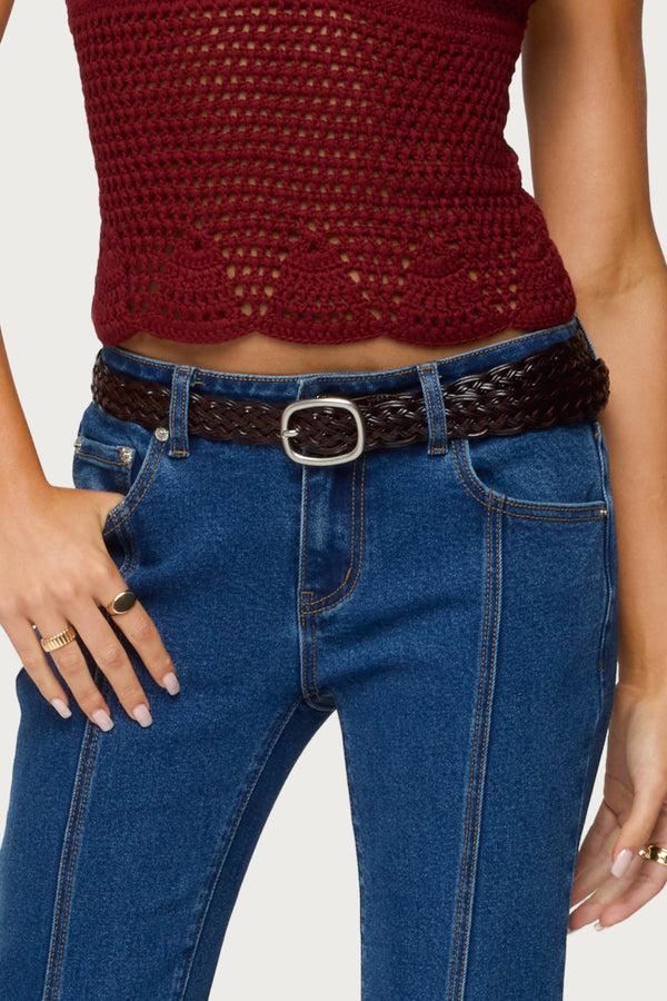 edikted Woven Faux Leather Belt brown