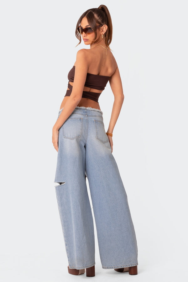 Edikted Wyatt Wrap Tie Bandeau Top Brown