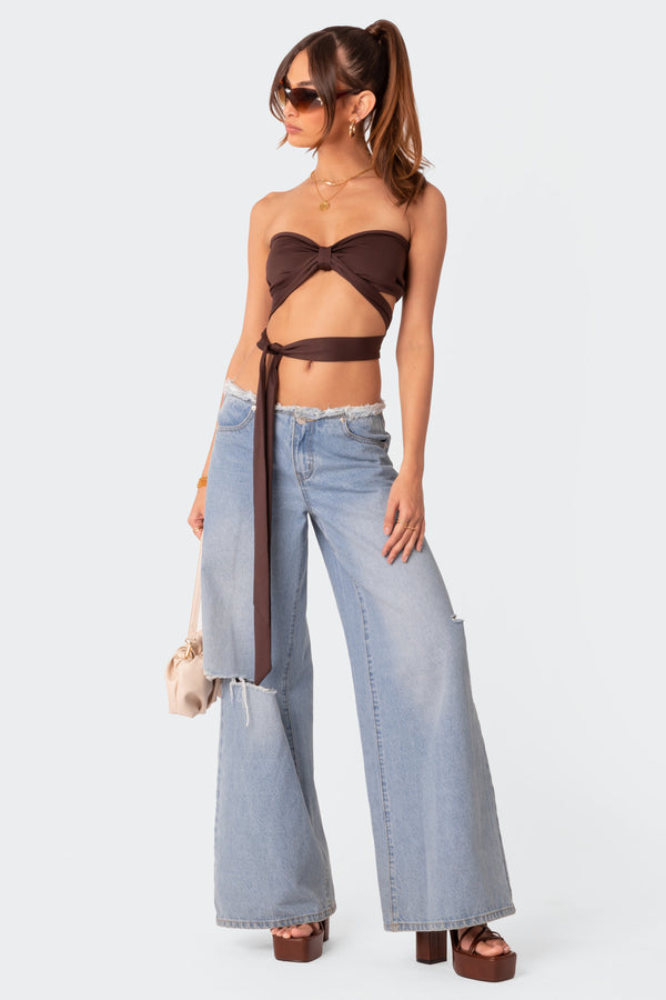 edikted Wyatt Wrap Tie Bandeau Top brown