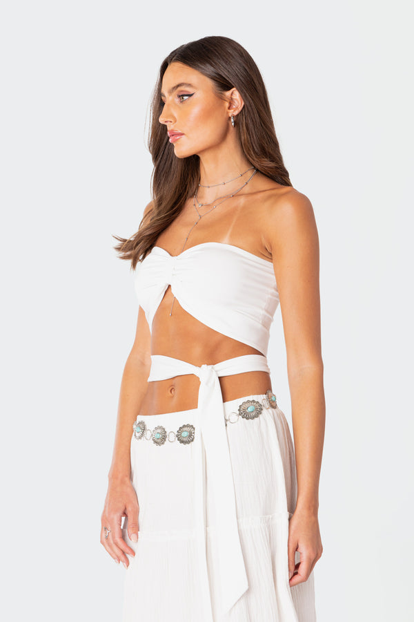 Edikted Wyatt Wrap Tie Bandeau Top White