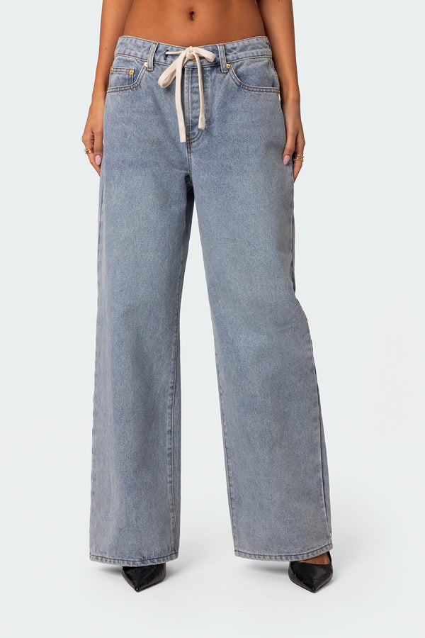 Edikted Wynn Low Rise Oversized Jeans Light Blue