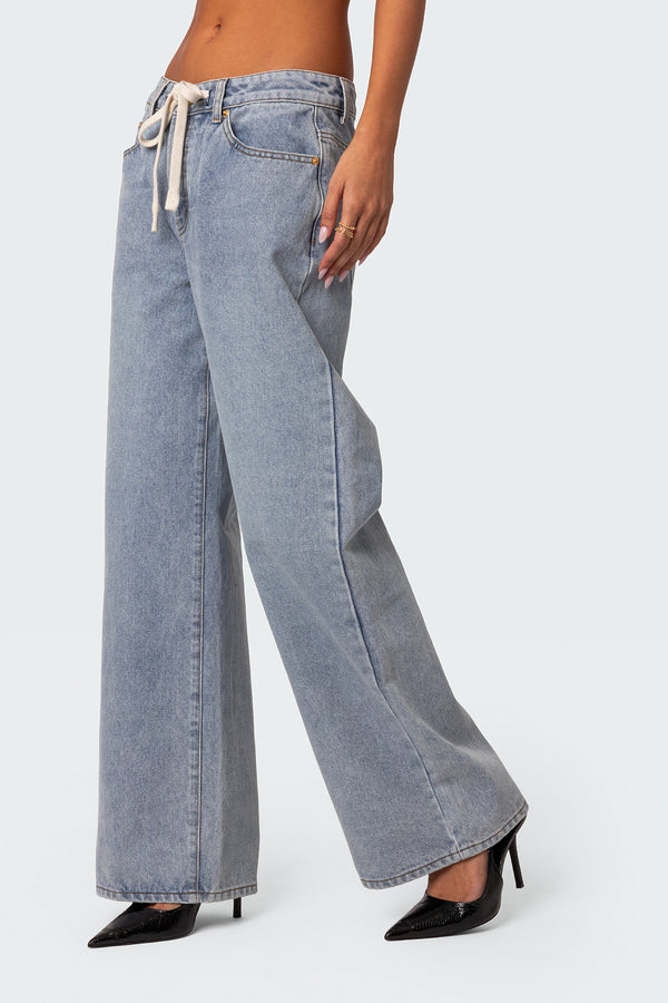 Edikted Wynn Low Rise Oversized Jeans Light Blue