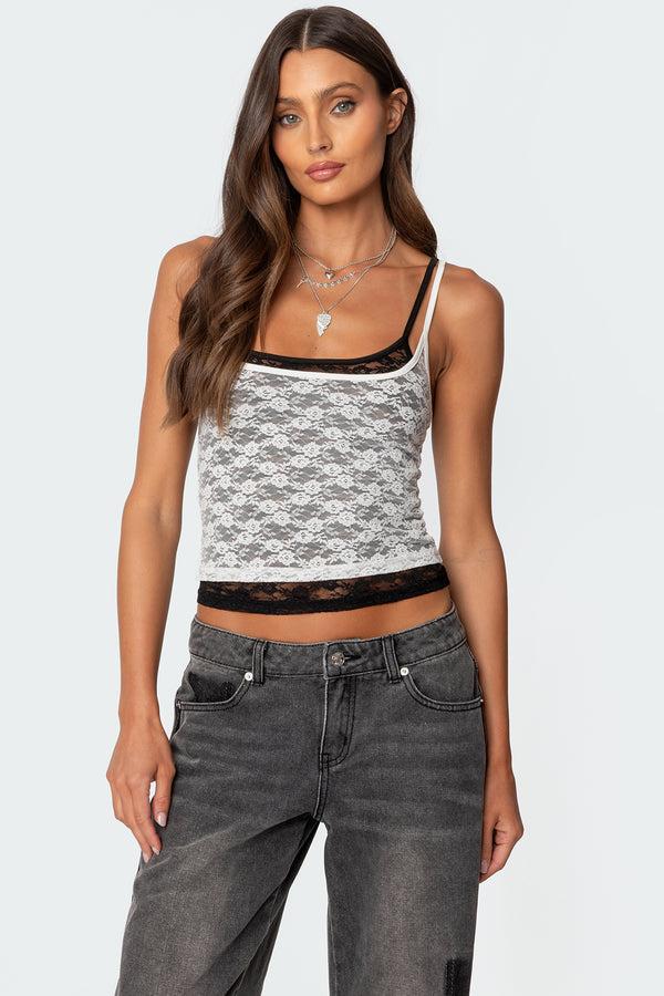 edikted Wynnie Layered Lace Tank Top white