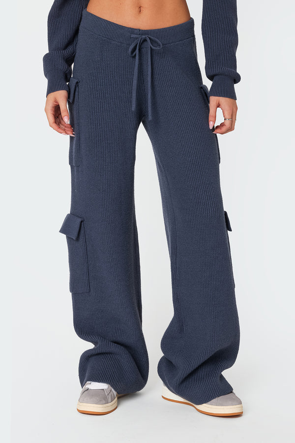 Edikted Wynter Knit Cargo Pants Blue