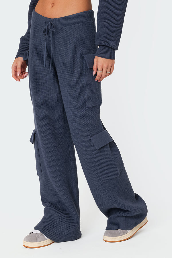 Edikted Wynter Knit Cargo Pants Blue