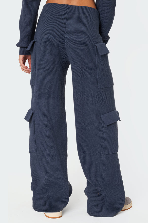 Edikted Wynter Knit Cargo Pants Blue