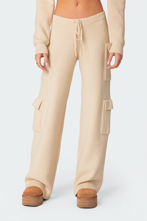 Edikted Wynter Knit Cargo Pants Cream
