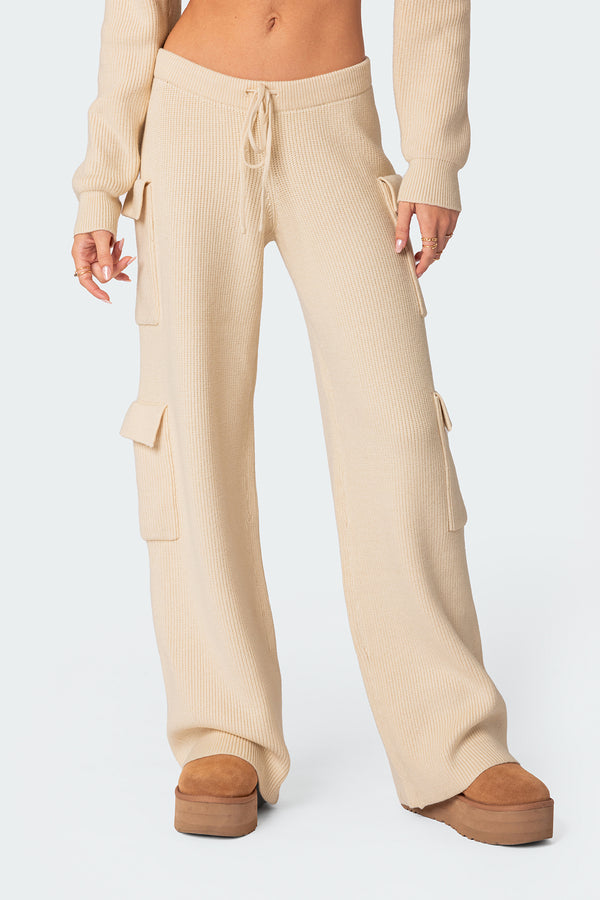 Edikted Wynter Knit Cargo Pants Cream