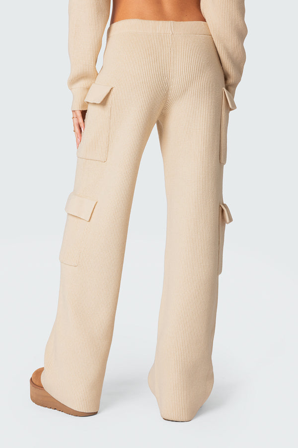 Edikted Wynter Knit Cargo Pants Cream