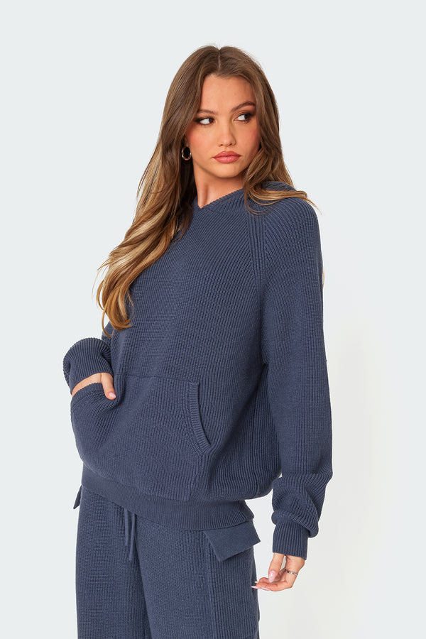 Edikted Wynter Oversized Knit Hoodie Blue