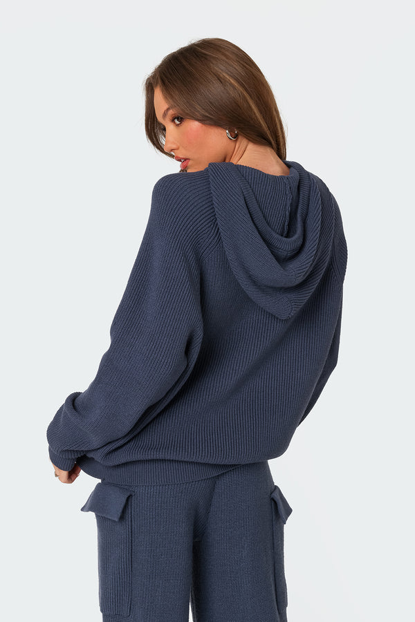Edikted Wynter Oversized Knit Hoodie Blue