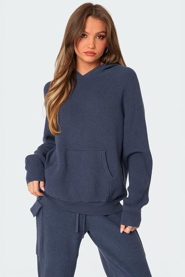 edikted Wynter Oversized Knit Hoodie blue