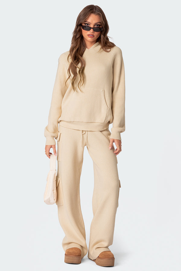 Edikted Wynter Oversized Knit Hoodie Cream
