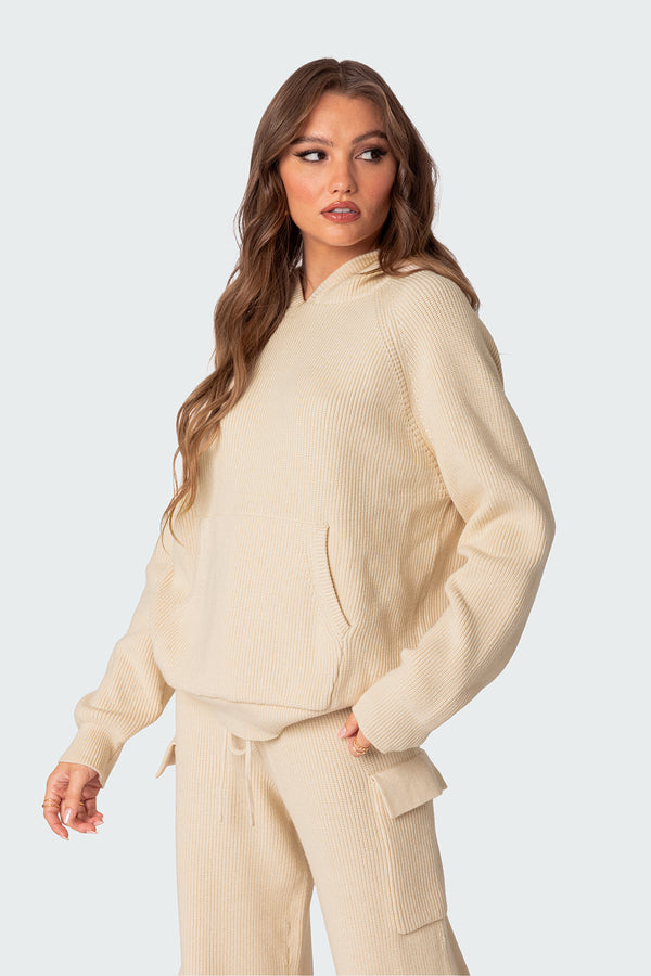 Edikted Wynter Oversized Knit Hoodie Cream
