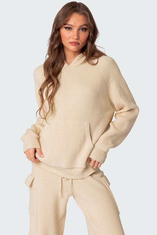 edikted Wynter Oversized Knit Hoodie cream