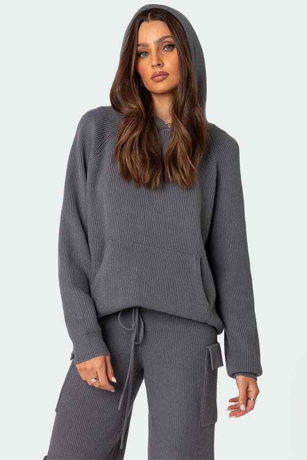 Edikted Wynter Oversized Knit Hoodie Gray