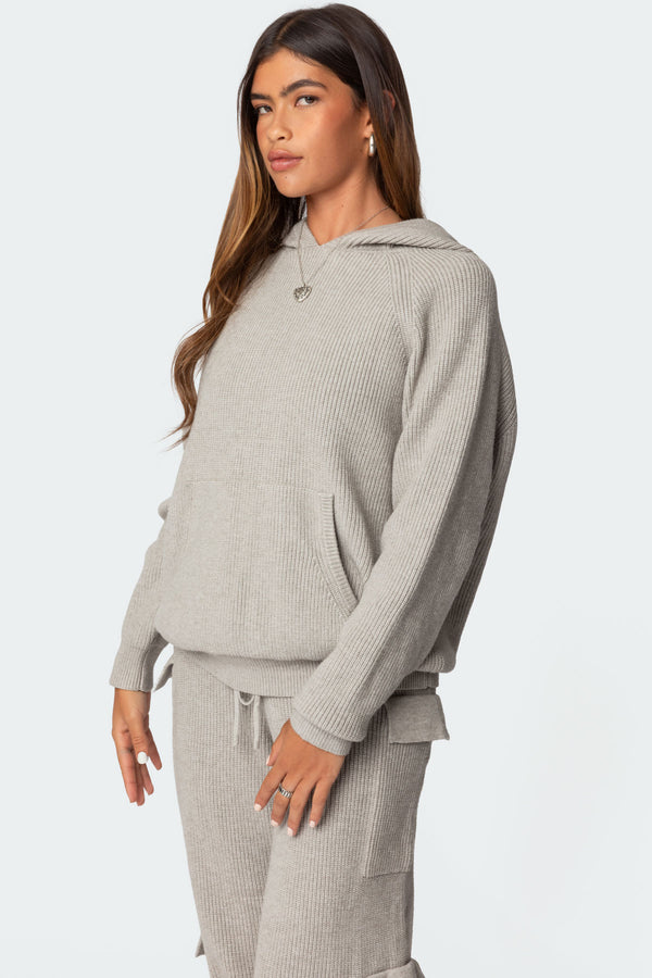 Edikted Wynter Oversized Knit Hoodie Gray Melange