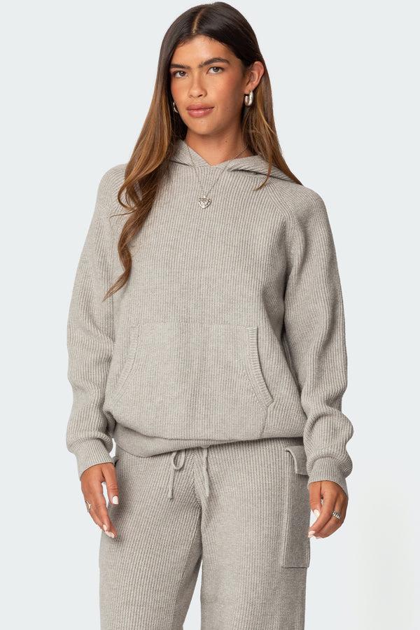 edikted Wynter Oversized Knit Hoodie gray melange