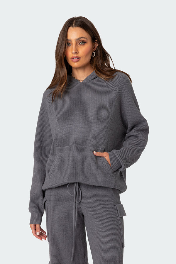 Edikted Wynter Oversized Knit Hoodie Gray