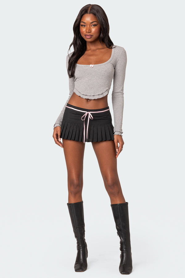 Edikted Yara Ribbed Ruffle Hem Top Gray Melange