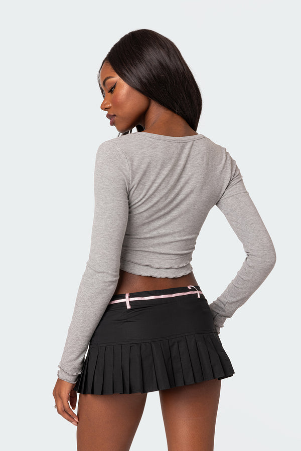 Edikted Yara Ribbed Ruffle Hem Top Gray Melange