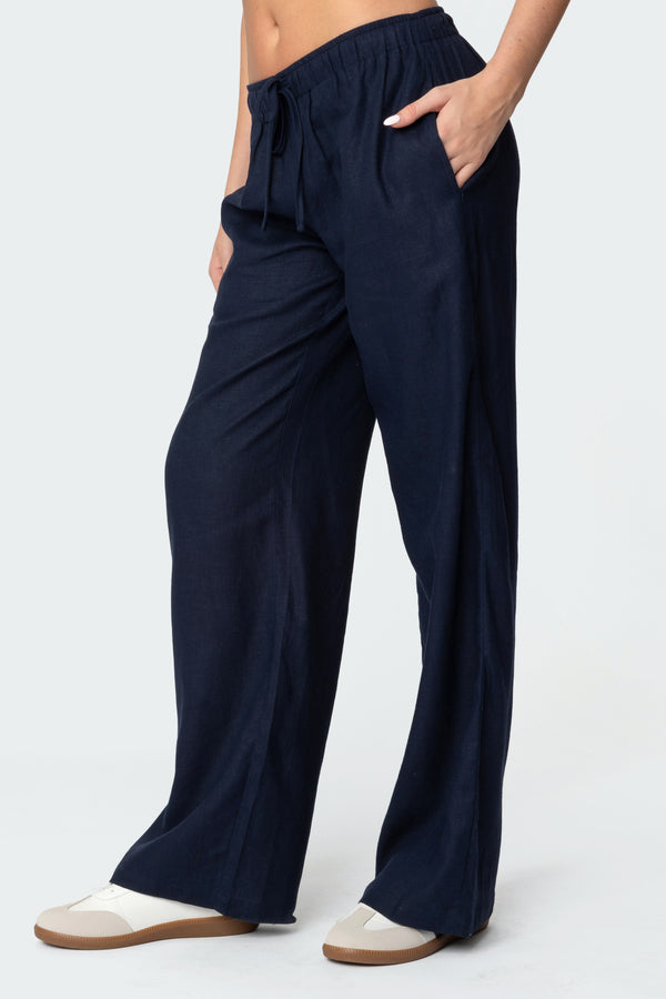 Edikted Yasmine Linen Look Pants Navy
