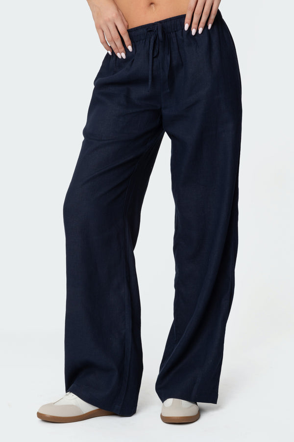 Edikted Yasmine Linen Look Pants Navy