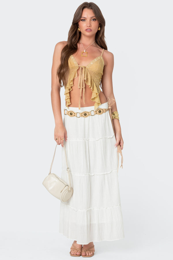 Edikted Yola Embroidered Tie Front Top Nude