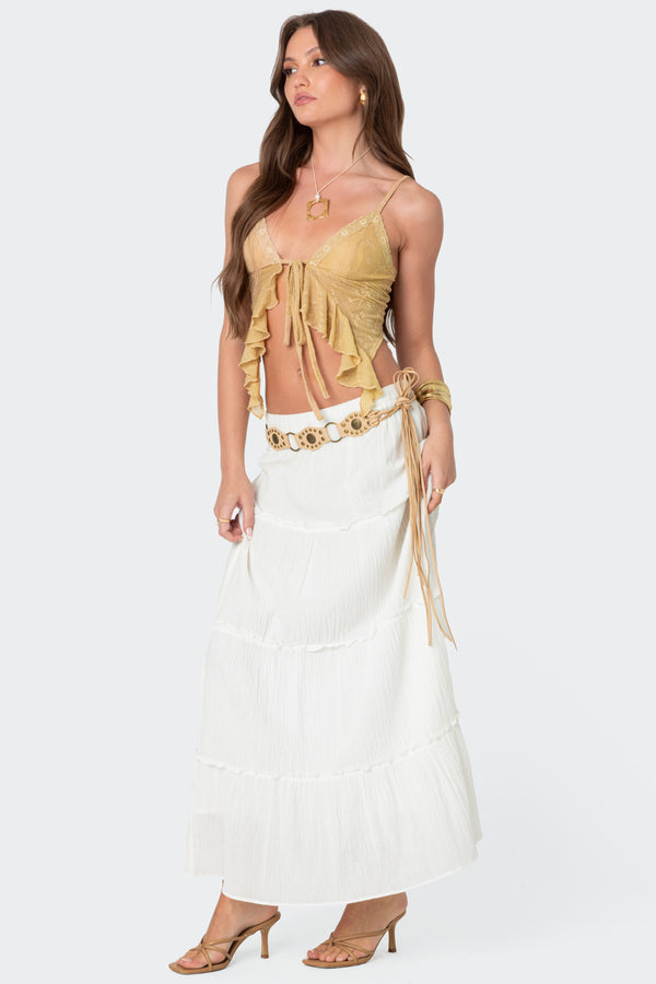 Edikted Yola Embroidered Tie Front Top Nude