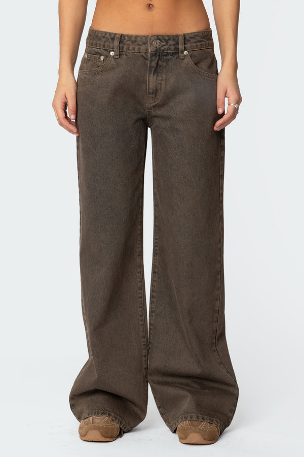 Edikted Zahra Mud Wash Low Rise Jeans Brown Washed