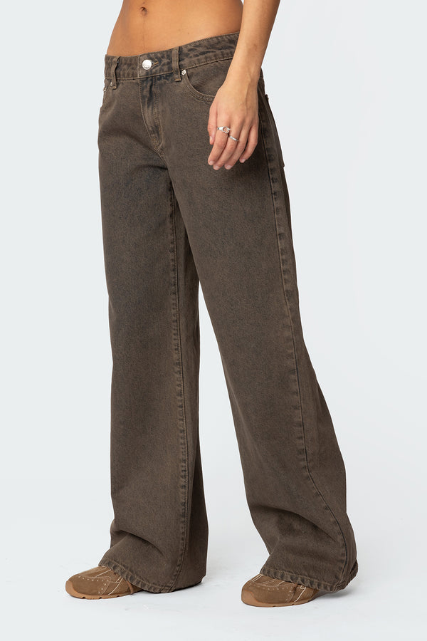 Edikted Zahra Mud Wash Low Rise Jeans Brown Washed