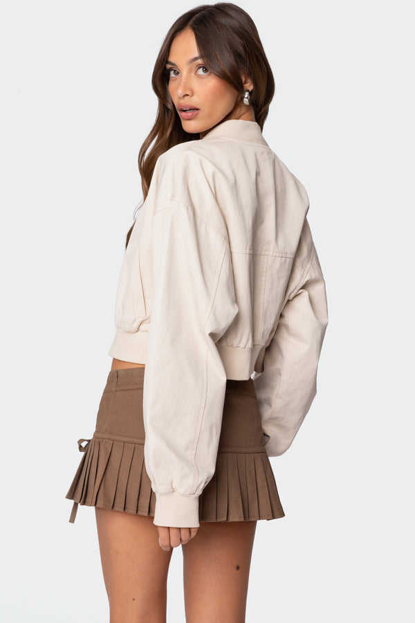 Edikted Zarria Cropped Bomber Jacket Beige