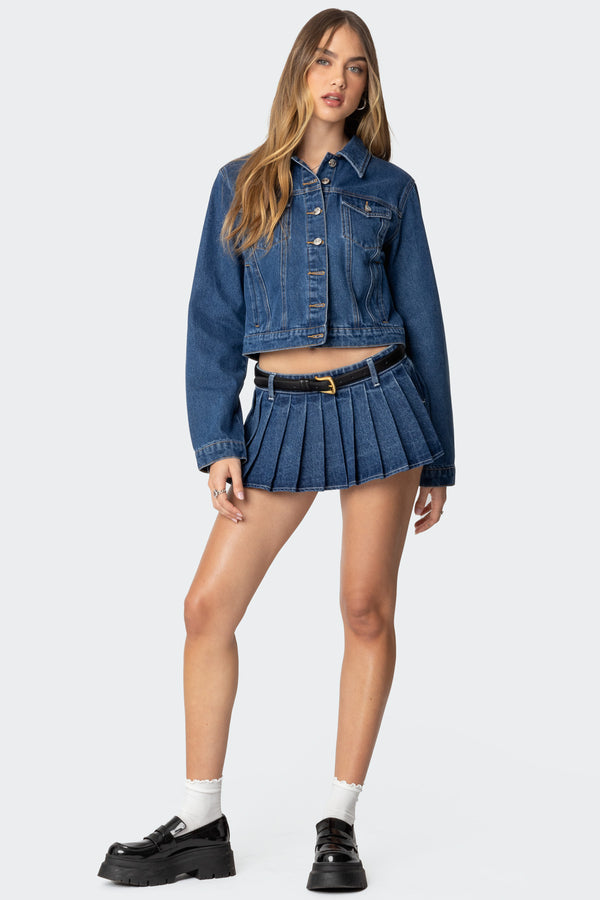 edikted Zenia Denim Pleated Mini Skort dark blue