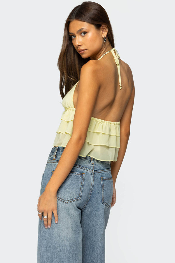 Edikted Zephi Split Front Ruffled Top Yellow