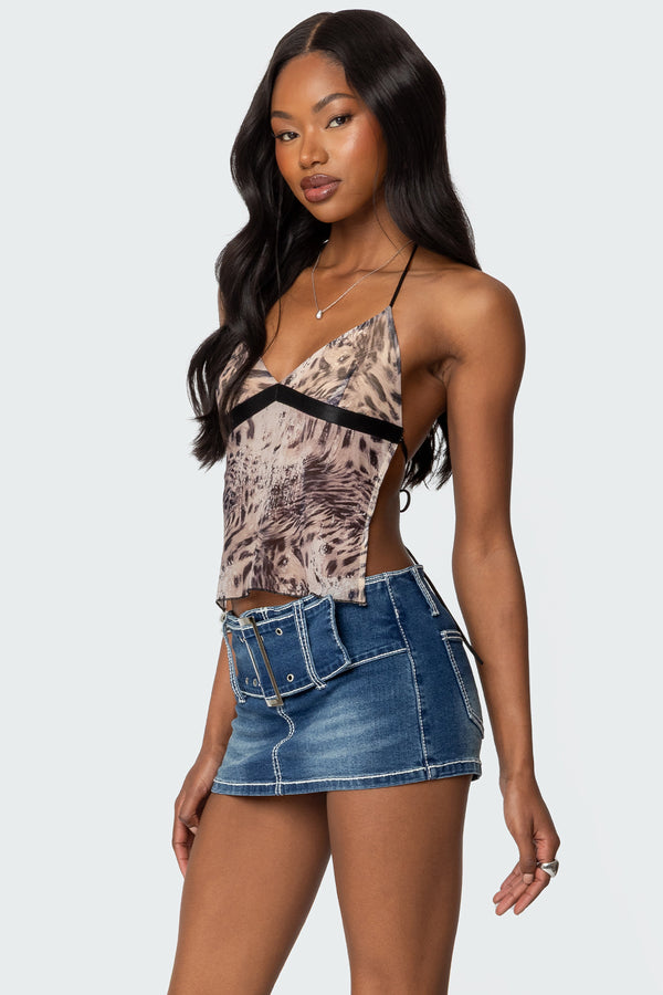 edikted Ziena Leopard Printed Backless Top leopard